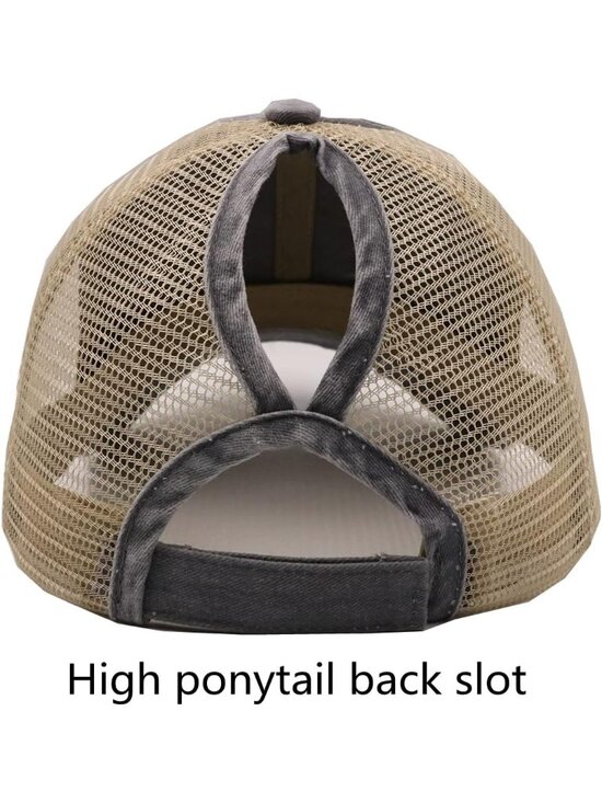 〽️Women\'s Gray Black High Ponytail Baseball Cap Trucker Bad Hair Day Adjustable